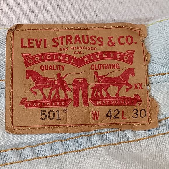 Levis 501 XX Jeans Mens 42x30 Blue Acid Wash Straight Leg Button Fly Denim - Picture 3 of 7